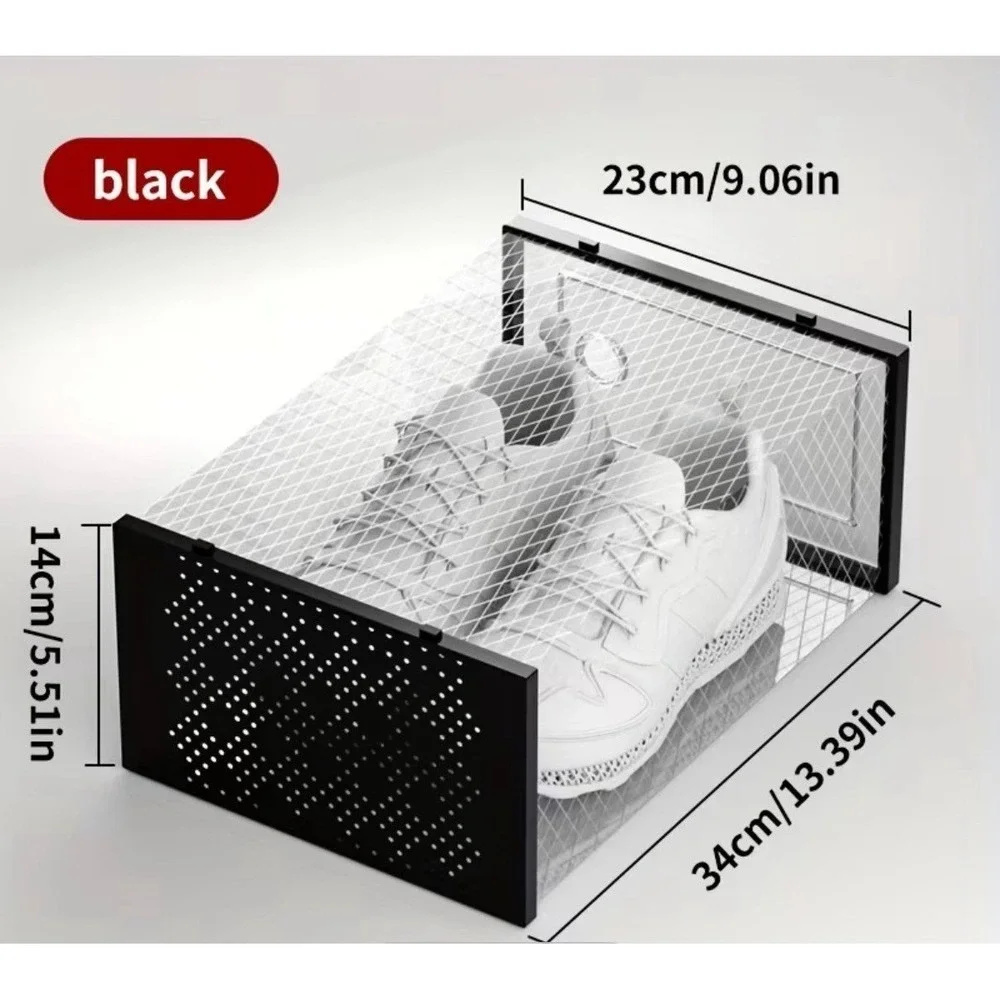 New 12-Pack Large Shoe Storage Organizers – Clear Display & Stackable (Black)